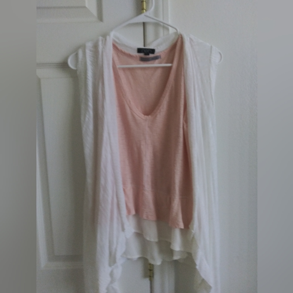 New. Bundle: Jolie Soft Pink and White Layered Top & White Semi-sheer Cardigan.